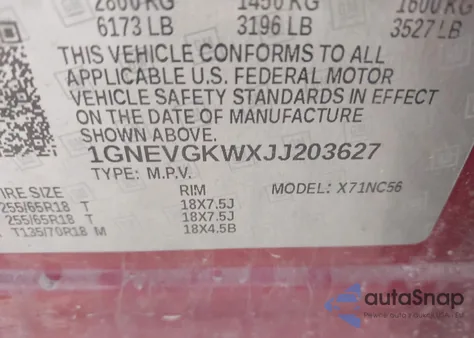 2018 Chevrolet Traverse 1Lt z USA, uszkodzony, nr VIN 1GNEVGKWXJJ203627